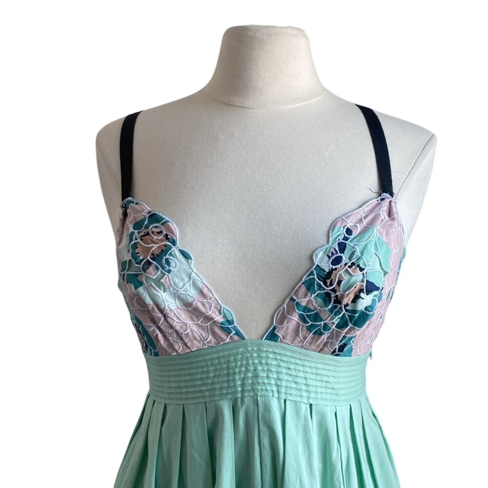 CATHERINE MALANDRINO Dress Womens Sz 6 Mint Green Floral Lace Coquette Fairy - Picture 3 of 6